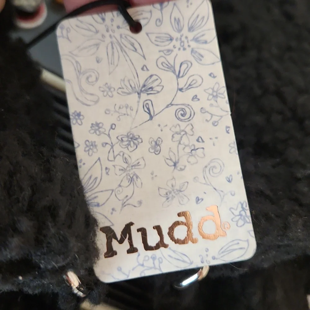 NWT - MUDD BLACK FUZZY TEDDY BEAR SLIP ON SANDALS SZ 7